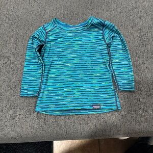 Patagonia Kids Long Sleeve Tee - Blue and Green Stripes